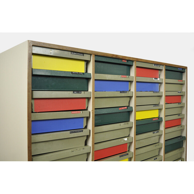 Klassischer Schulschrank mit farbigen Schubladen, Niederlande 1970