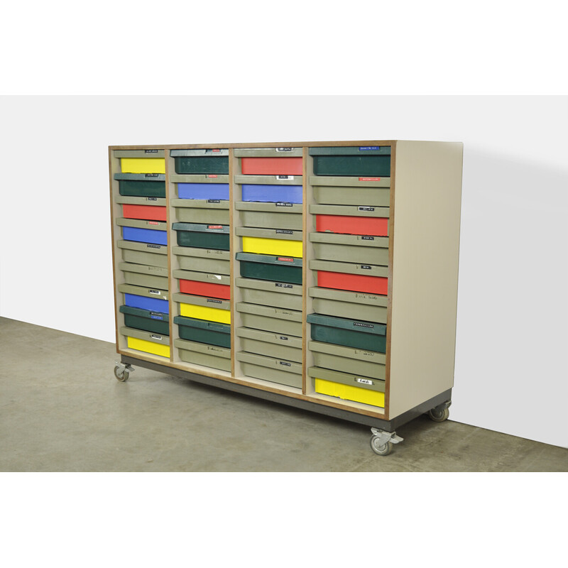 Vintage school cabinet with coloured drawers, Netherlands 1970