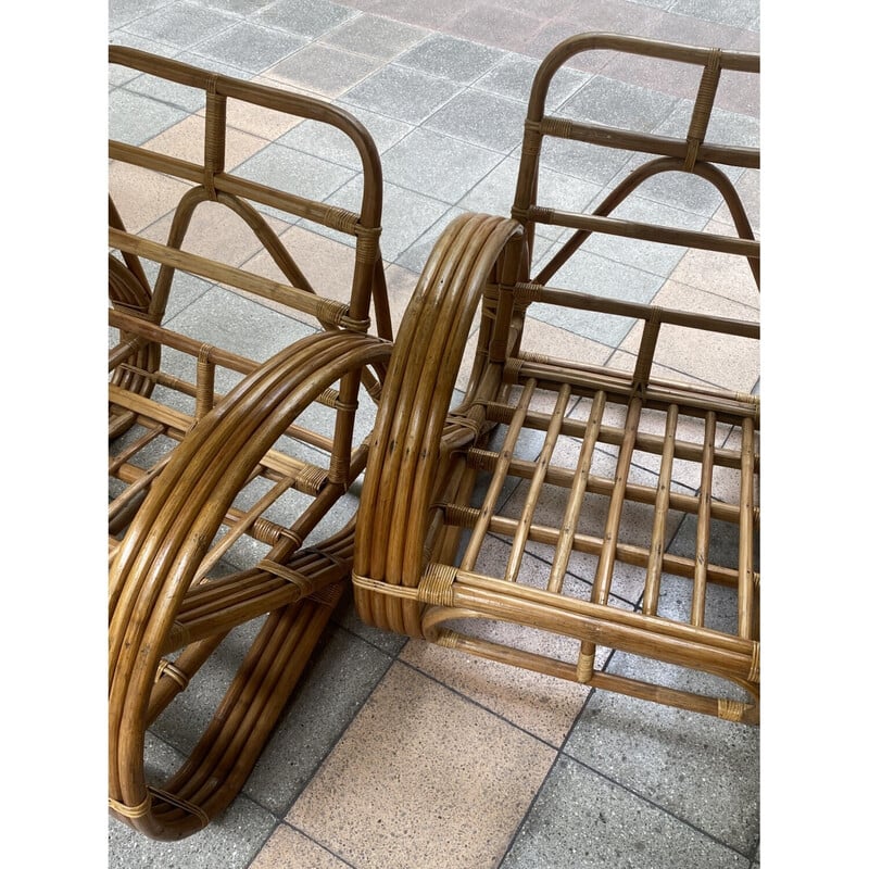 Paar vintage bamboe en rotan fauteuils van Paul Frankl, 1960