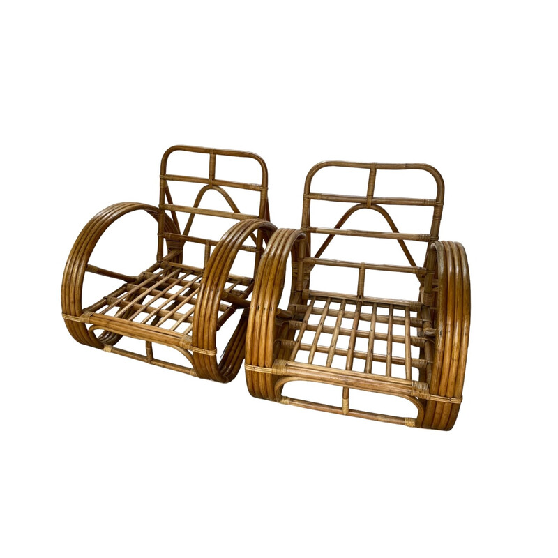 Pair of vintage bamboo and rattan armchairs by Paul Frankl, 1960