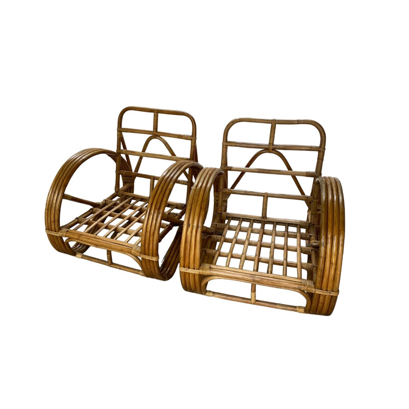 Paire de fauteuils vintage en bambou et rotin par Paul Frankl, 1960