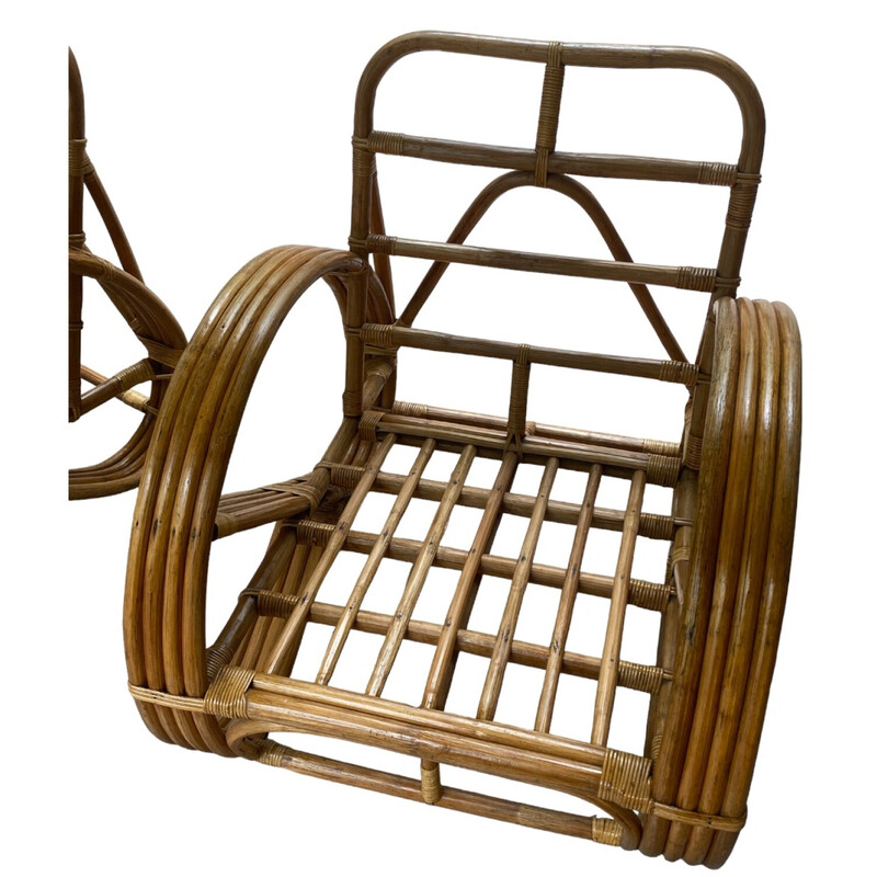 Paar vintage bamboe en rotan fauteuils van Paul Frankl, 1960