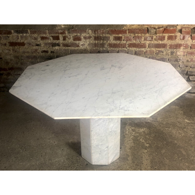 Vintage achthoekige tafel in Carrara marmer, 1970