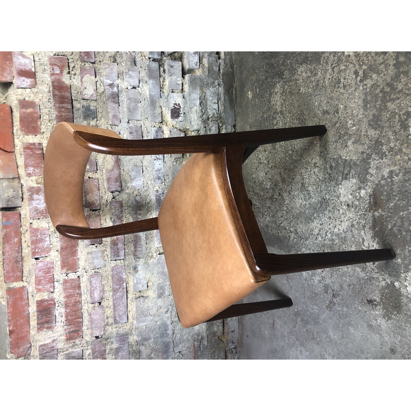 Set of 6 Scandinavian vintage wood and skai chairs, 1960