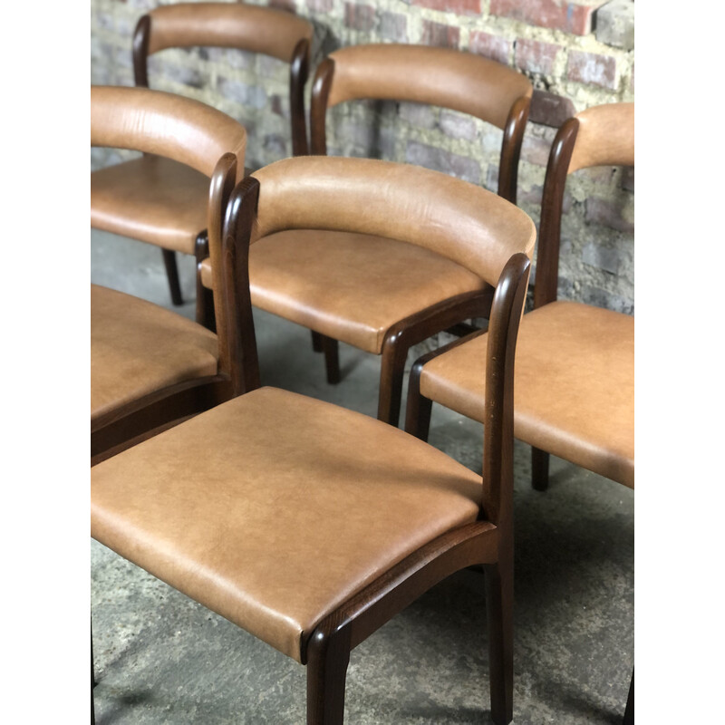 Set of 6 Scandinavian vintage wood and skai chairs, 1960