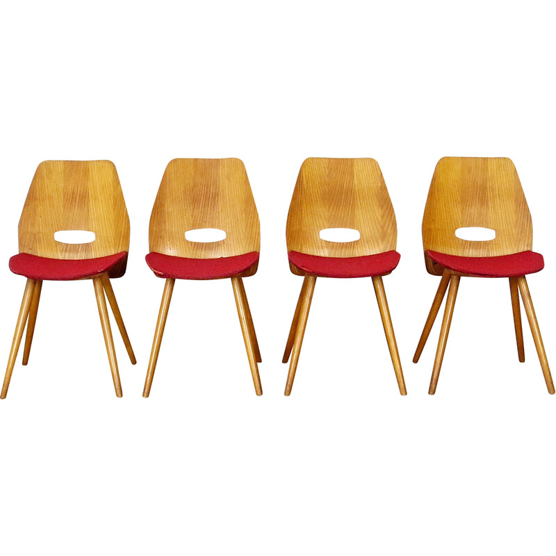 Ensemble de 4 chaises vintage par František Jirák pour Tatra Furniture