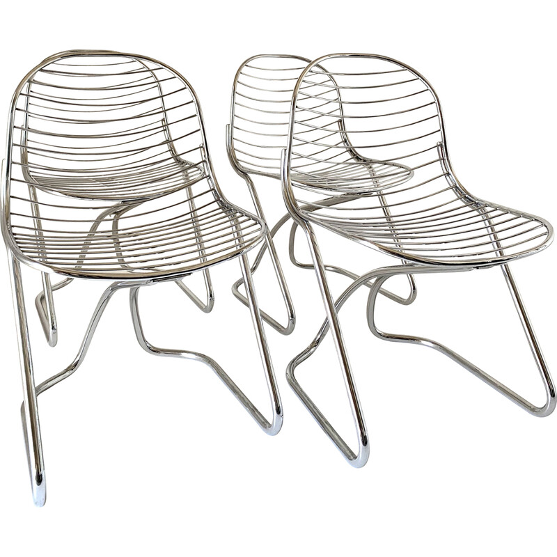 Set of 4 vintage dining chairs chromed by Gastone Rinaldi for Rima, Italy I970s