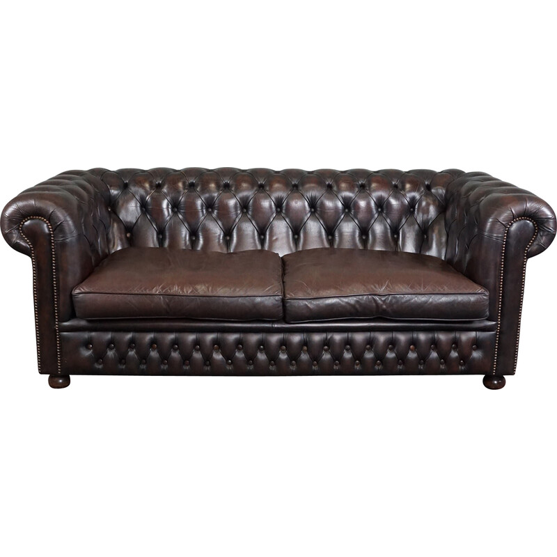 Canapé "Chesterfield" vintage en cuir de vache