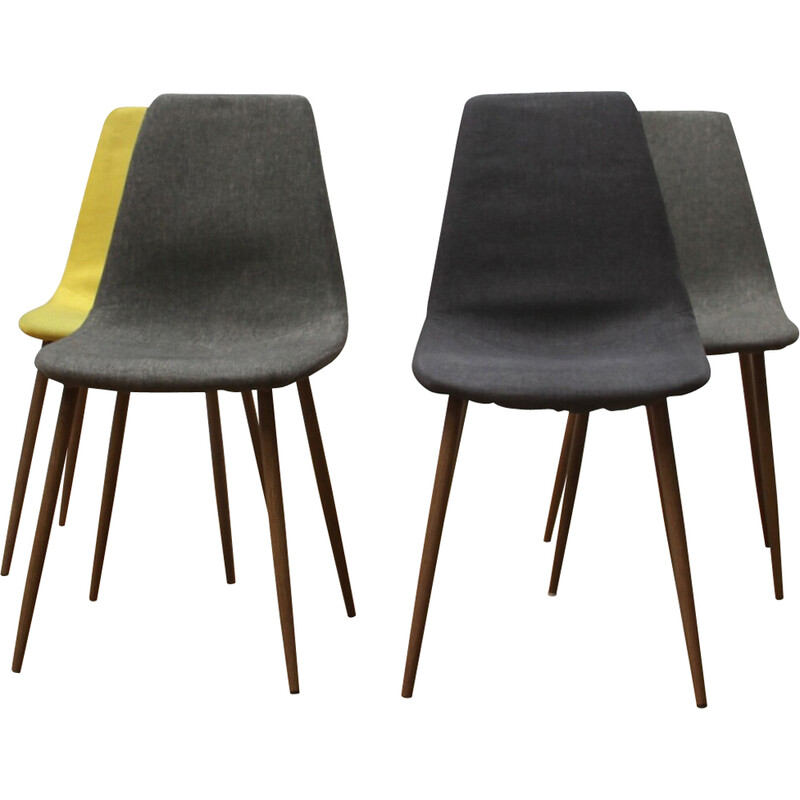 Conjunto de 4 cadeiras de tecido vintage com pernas metálicas