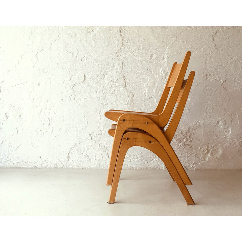 Pair of vintage danish stackable chairs, 1960s