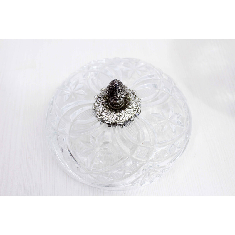 Bonbonnière vintage en cristal et métal argenté