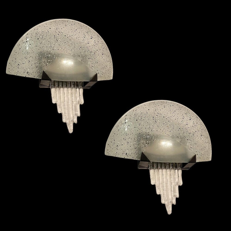 Par de candeeiros de parede de vidro Murano escultóricos vintage da Ve.So.I Design, 1980s