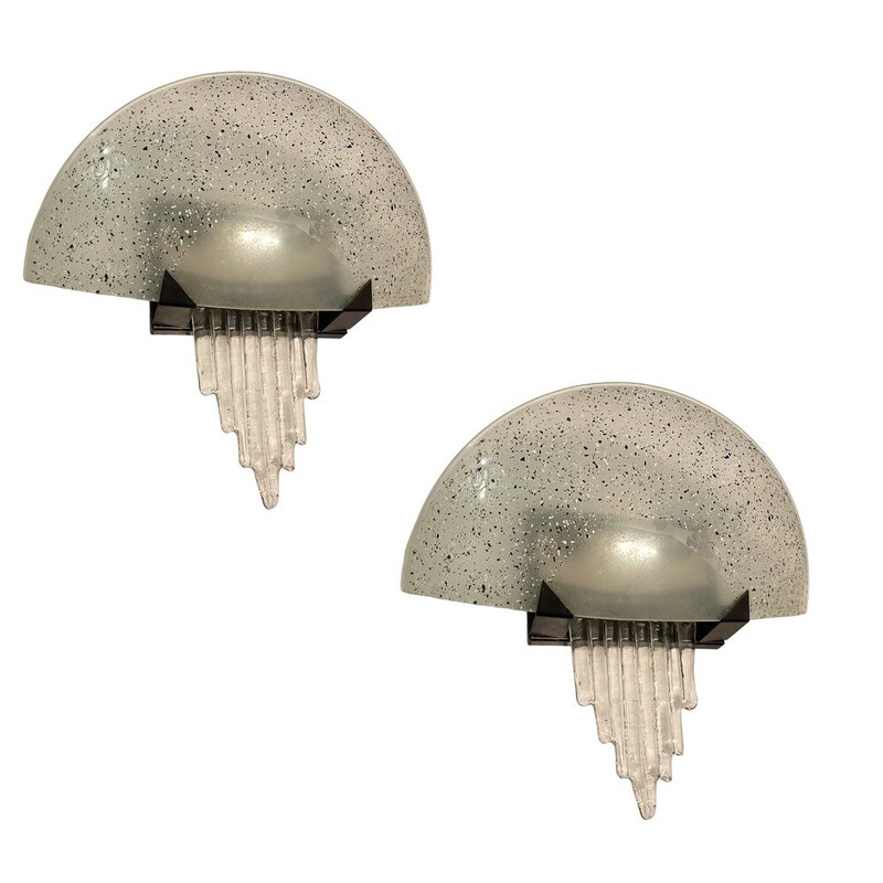 Pair of vintage sculptural Murano glass wall lamps by Ve.So.I Design, 1980s