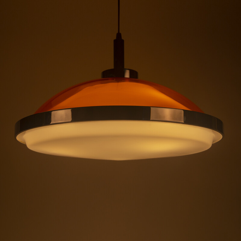 Vintage oranje en witte Space Age hanglamp