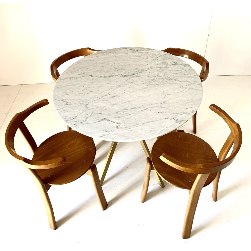 Vintage dining set in steel, wood and carrara Marble, Italy 1970s