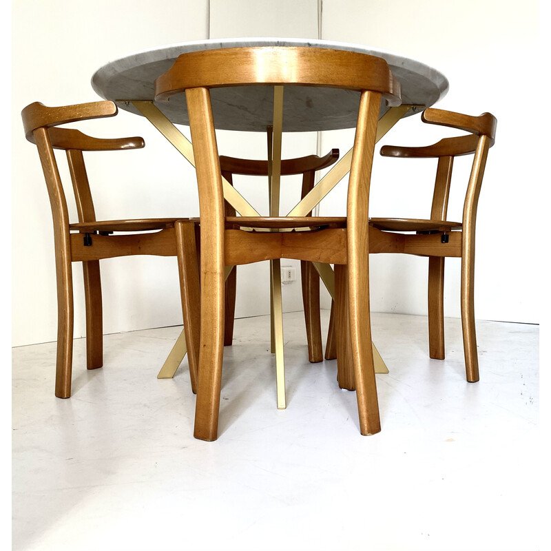 Vintage dining set in steel, wood and carrara Marble, Italy 1970s