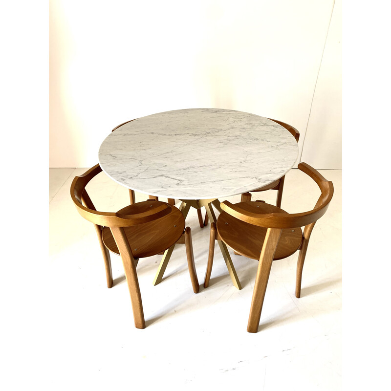 Vintage dining set in steel, wood and carrara Marble, Italy 1970s