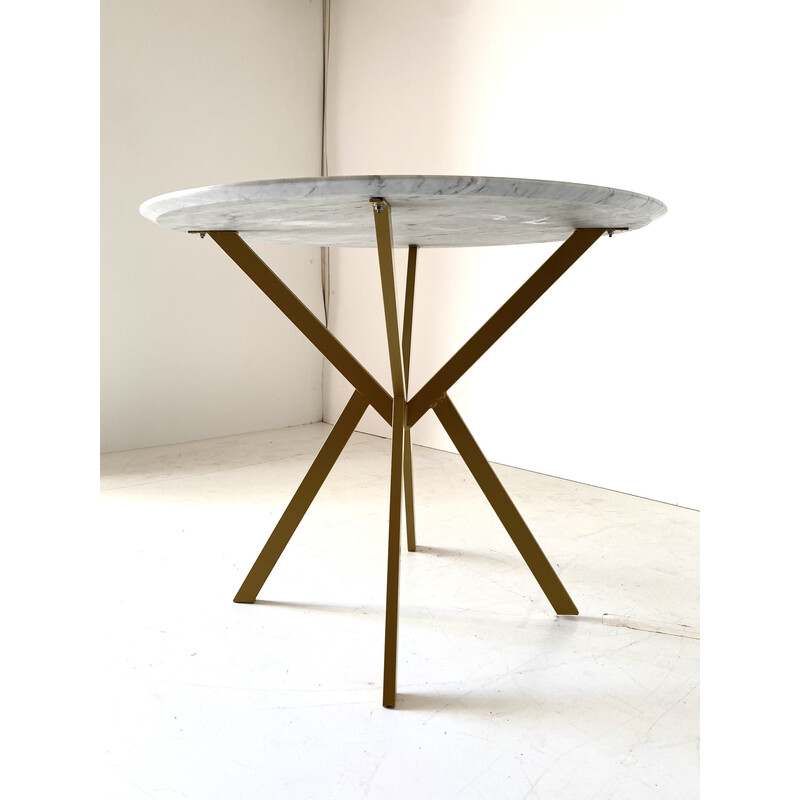 Vintage dining set in steel, wood and carrara Marble, Italy 1970s