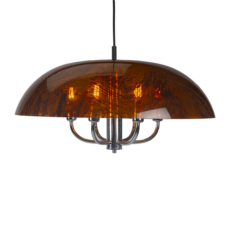 Candeeiro suspenso Vintage laranja marmoreado Space Age