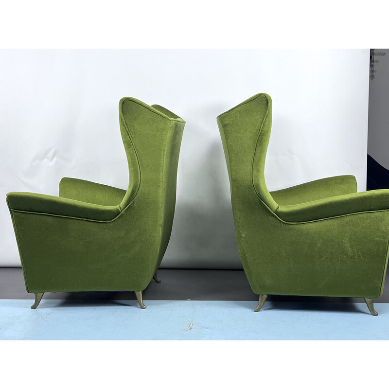 Pair of mid-century Italian green velvet Isa armchairs, 1950s