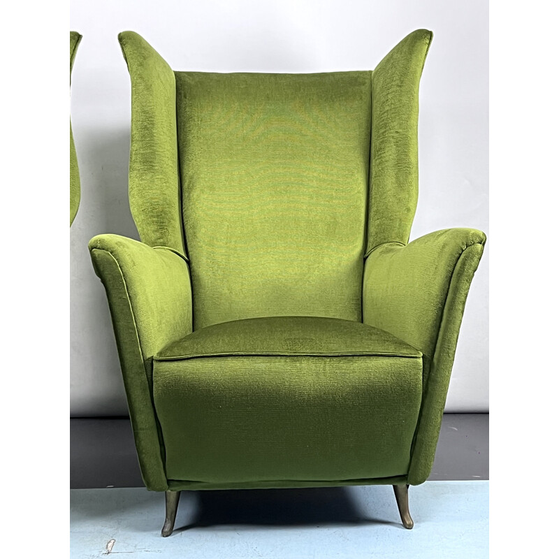 Paire de fauteuils vintage Isa en velours vert, 1950