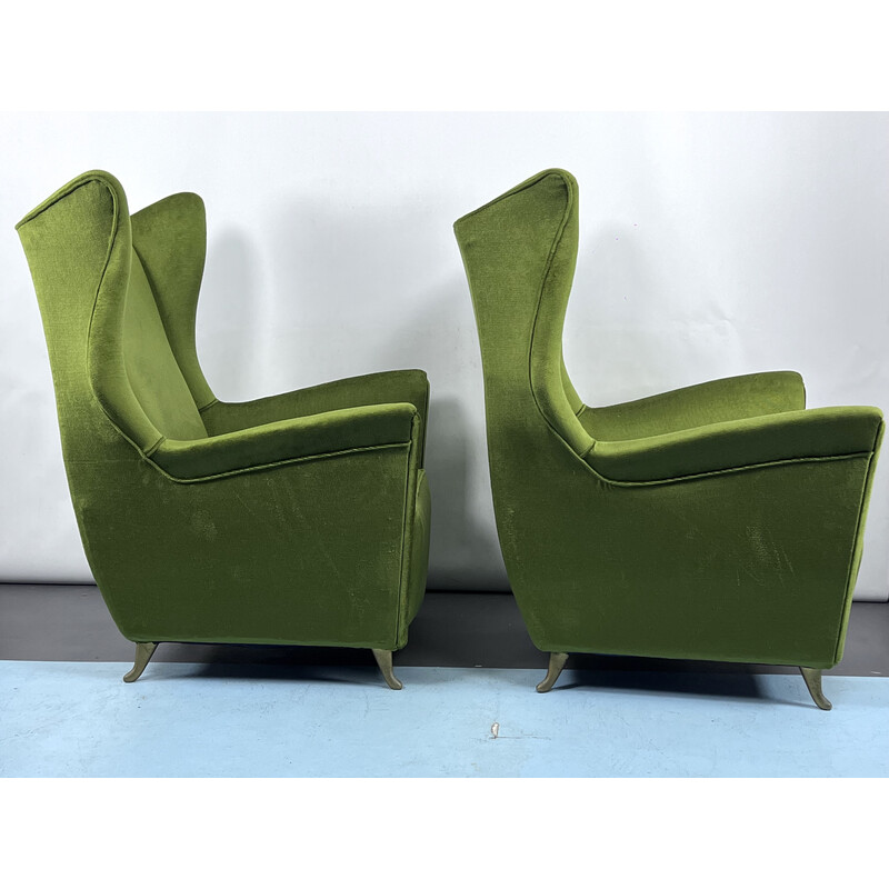 Paire de fauteuils vintage Isa en velours vert, 1950