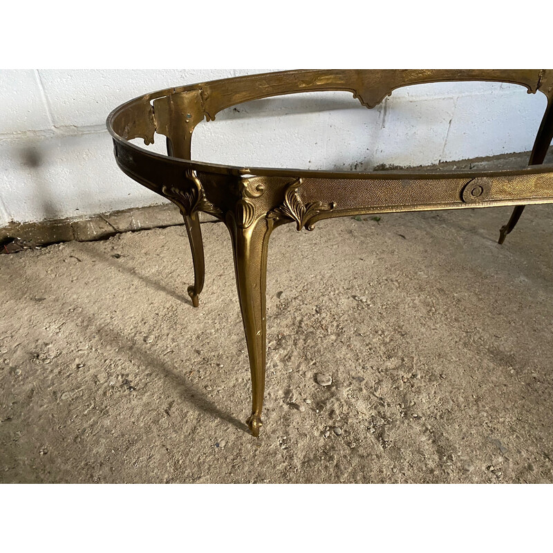 Vintage onyx and brass oval coffee table, 1950