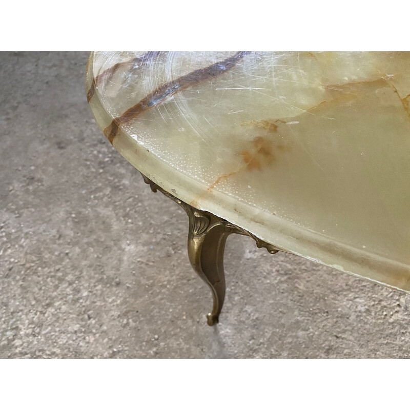 Vintage onyx and brass oval coffee table, 1950