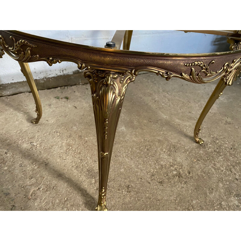 Round vintage onyx and brass coffee table, 1950