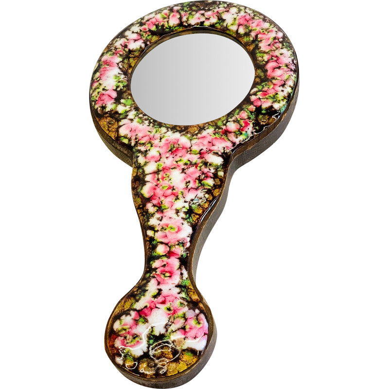 Vintage hand mirror in enamelled metal