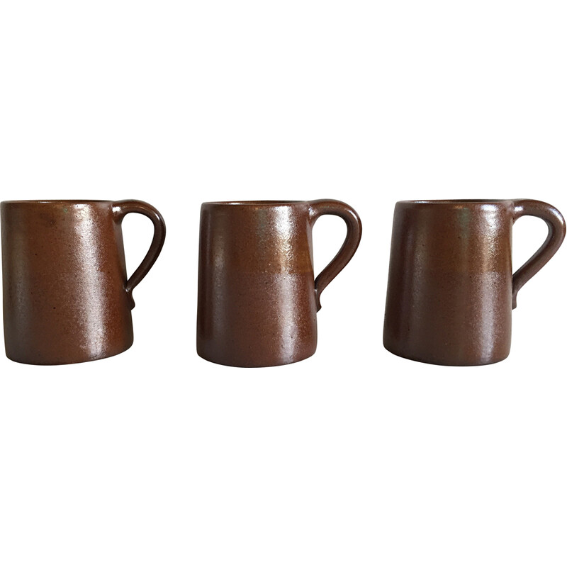 Ensemble de 3 mugs vintage en grès du marais, 1970