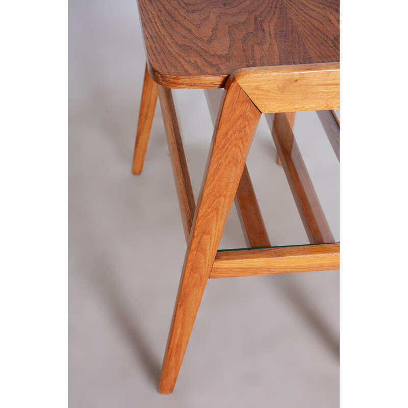 Vintage Bauhaus console tafel in eikenhout en glas, Tsjechië 1950