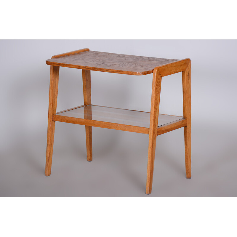 Vintage Bauhaus console table in oakwood and glass, Czechia 1950s