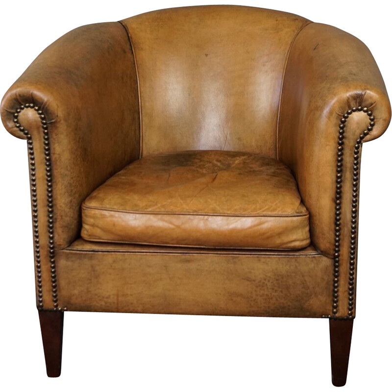 Vintage sheepskin leather club armchair by Nico van Oorschot