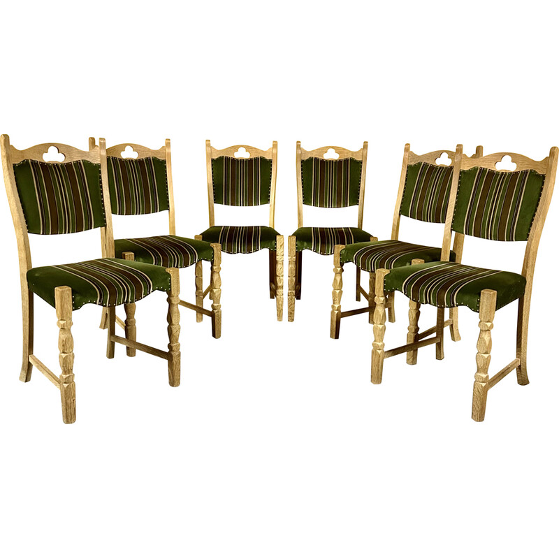 Set 6 vintage oakwood dining chairs, Danemark 1960