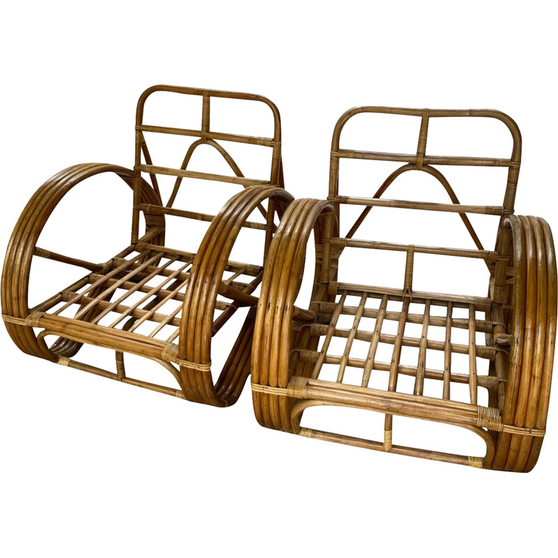 Pair of vintage bamboo and rattan armchairs by Paul Frankl, 1960