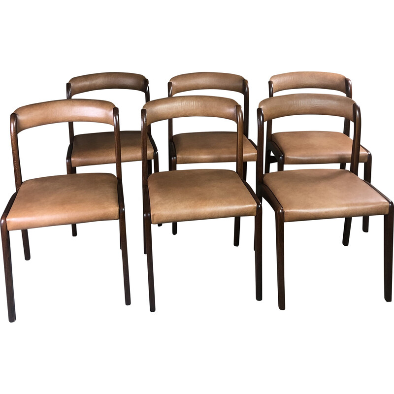 Set of 6 Scandinavian vintage wood and skai chairs, 1960