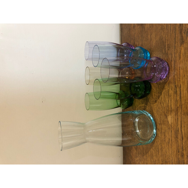 Brocca e bicchieri multicolore d'epoca, 1970