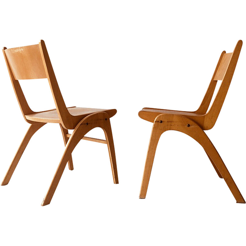 Pair of vintage danish stackable chairs, 1960s