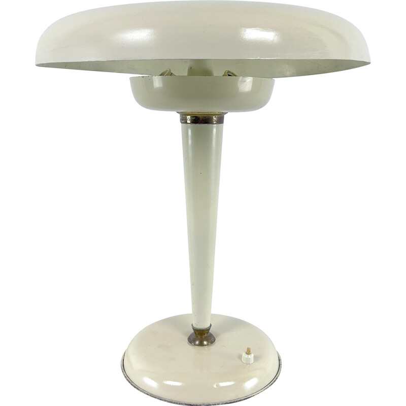 Lampe de bureau ministérielle italienne vintage en laiton et laque ivoire, Italie 1950