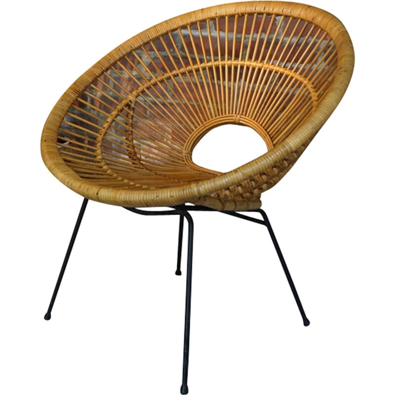 Paire de fauteuils soleil en rotin par Janine Abraham - 1950s