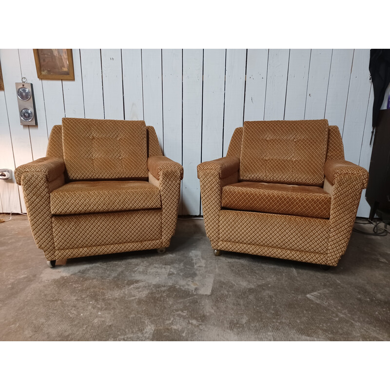 Pair of vintage armchairs on casters, 1960