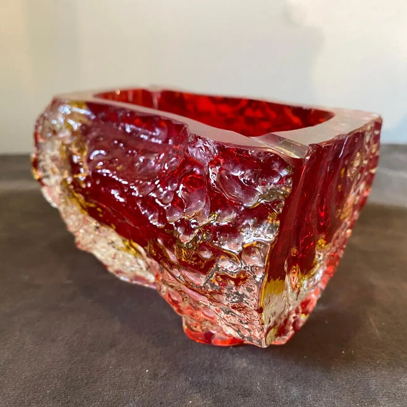 Cenicero vintage de cristal de Murano Sommerso rojo de Mandruzzato, años 70