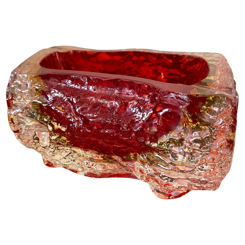 Aschenbecher aus rotem Sommerso Muranoglas von Mandruzzato, 1970er Jahre
