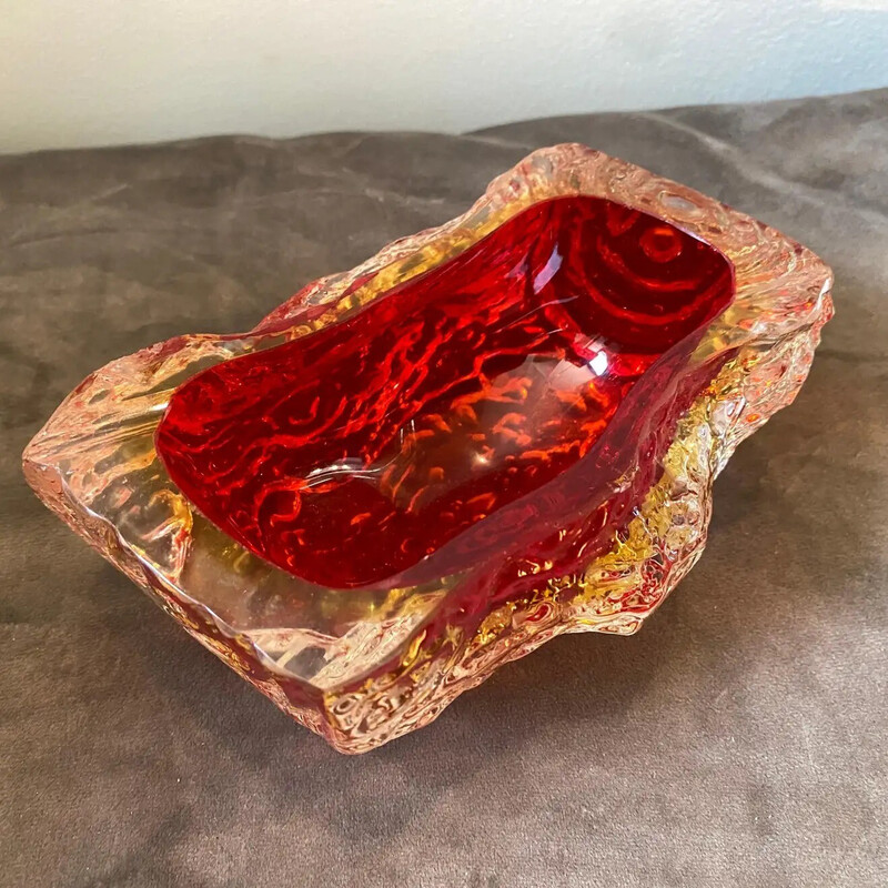 Vintage red Sommerso Murano glass ashtray by Mandruzzato, 1970s