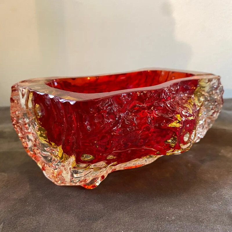 Vintage red Sommerso Murano glass ashtray by Mandruzzato, 1970s