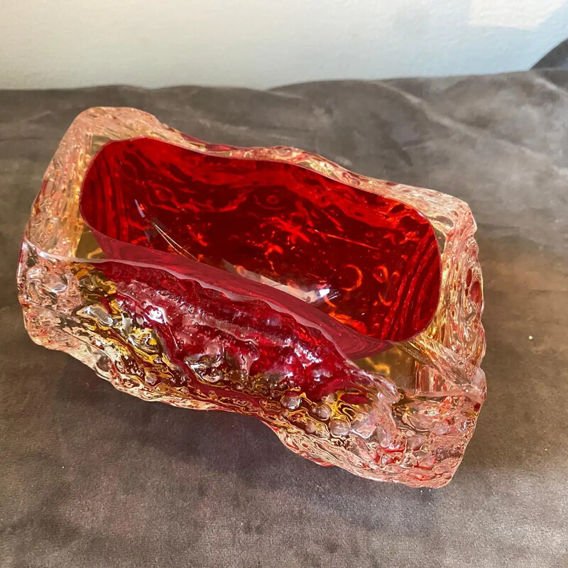 Vintage red Sommerso Murano glass ashtray by Mandruzzato, 1970s