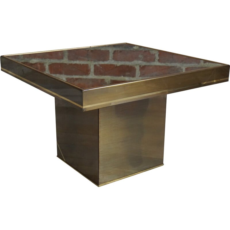 Table basse carré en métal vernis et laiton - 1970