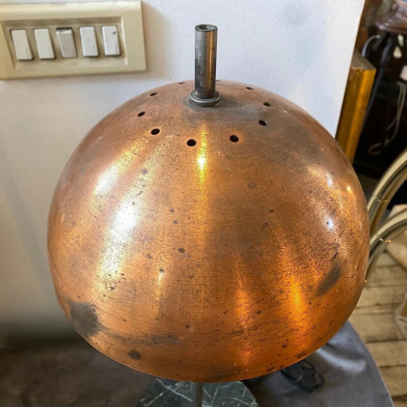 Lampe de table italienne industrielle vintage en marbre et cuivre, 1950