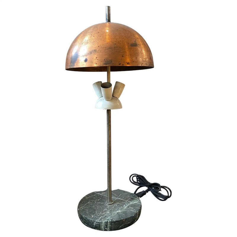 Mid-eeuwse industriële marmeren en koperen Italiaanse tafellamp, 1950